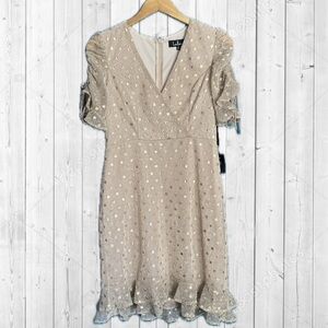 Lulu’s Dusty Pink & Gold Polka Dot Ruffle Dress